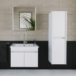 Banos Roomart 2 Kapaklı Lavabolu Beyaz Mdf 65 cm Banyo Dolabı + Aynalı Banyo Üst Dolabı + Banyo Boy Dolabı