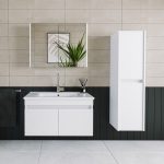 Banos Roomart 2 Kapaklı Lavabolu Beyaz Mdf 85 cm Banyo Dolabı + Aynalı Banyo Üst Dolabı + Banyo Boy Dolabı