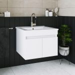 Banos Roomart LD3 Ayaksız 2 Kapaklı Lavabolu Beyaz Mdf 65 cm Banyo Dolabı