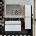Roomart ” Lavabolu ” Atlantik- Mat Mdf 85 cm Banyo Alt  Dolap + Aynalı Üst Dolap + Boy Dolap
