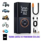 Yeni Model Auhma 3600 Mah Şarjlı Hava Pompası Araç Lastik, Bisiklet, Top Şişirme Oto Hava Kompresörü